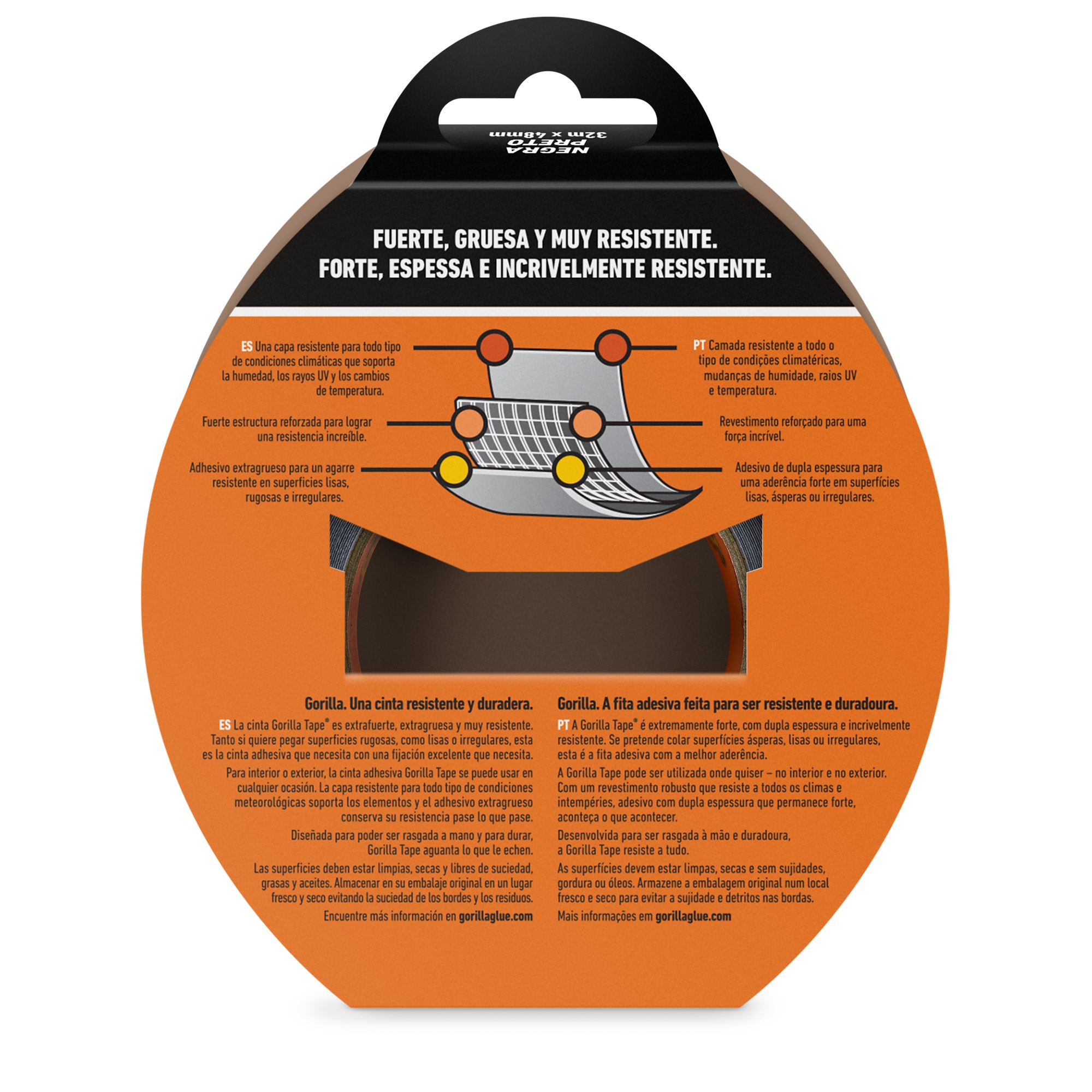 CINTA AMERICANA REFORZADA GORILLA TAPE NEGRA 32 M X 48 MM